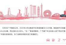 广汽集团4月终端销量13.8万辆 多品牌五一假期获万台订单-透彻科技